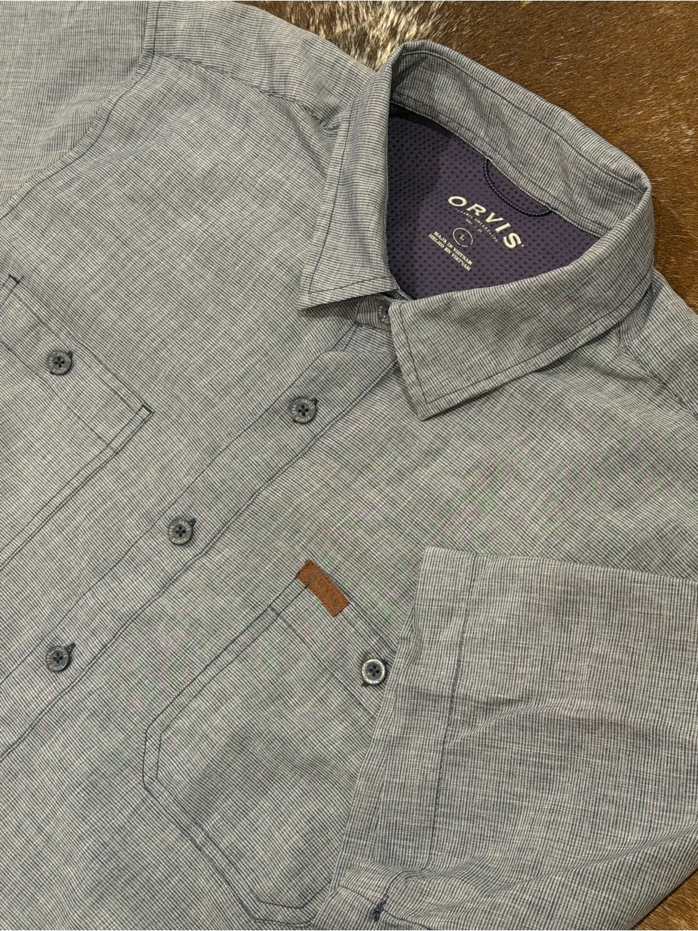 Orvis Classic Collection Short Sleeve Shirt Men’s Large Gray